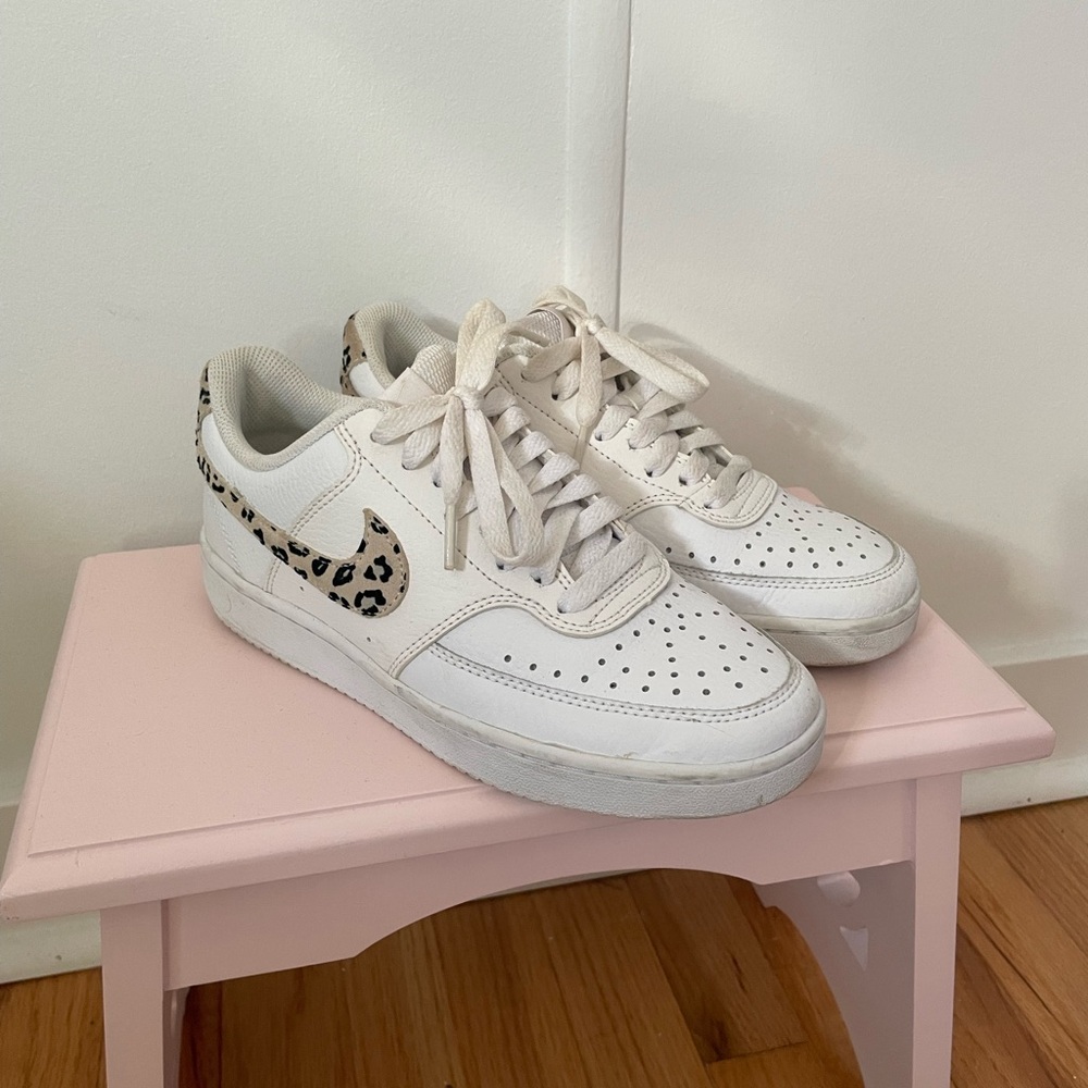 Nike Women's White and Leopard Accent Sneakers - Picture 1 of 2